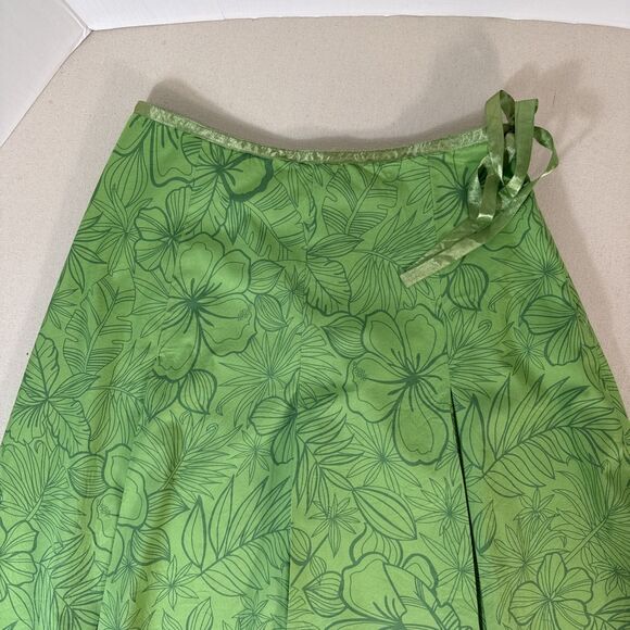 St. John’s Bay Vintage Y2K Green Floral Hawaiian Wrap Skirt Stretch Women’s 10 - Picture 4 of 9